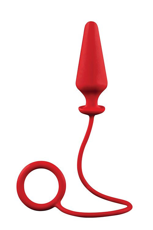 Красное эрекционное кольцо с анальной пробкой MENZSTUFF 4INCH SINGLE RING ANAL PLUG