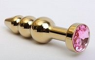 Золотистая анальная ёлочка с розовым кристаллом - 11,2 см.
